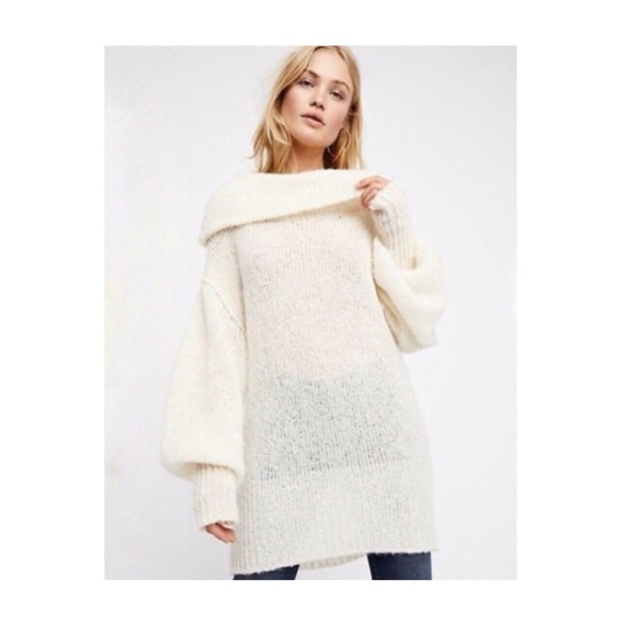 FREE PEOPLE Ophelia Alpaca Blend Cowl Neck Oversized Sweater Ivory Size M - Picture 6 of 9